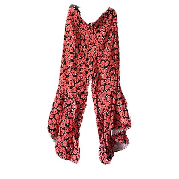 Anthropologie Coral Floral Capris Flowy Ruffle Wide Leg Zipper Side ZZ28 - Picture 3 of 12